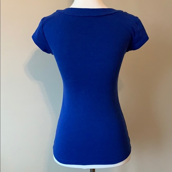 Express Blue V-Neck Top, Size XS - Picture 3 of 5